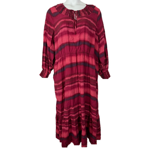 Terra & Sky Red & Pink Stripe Tiered Long Sleeve Peasant Maxi Dress SKU0456
